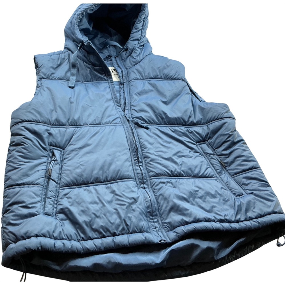 LIV Outdoor Puffer Vest Hooded Blue Full Zip Sleeveless Jacket Large WF41003